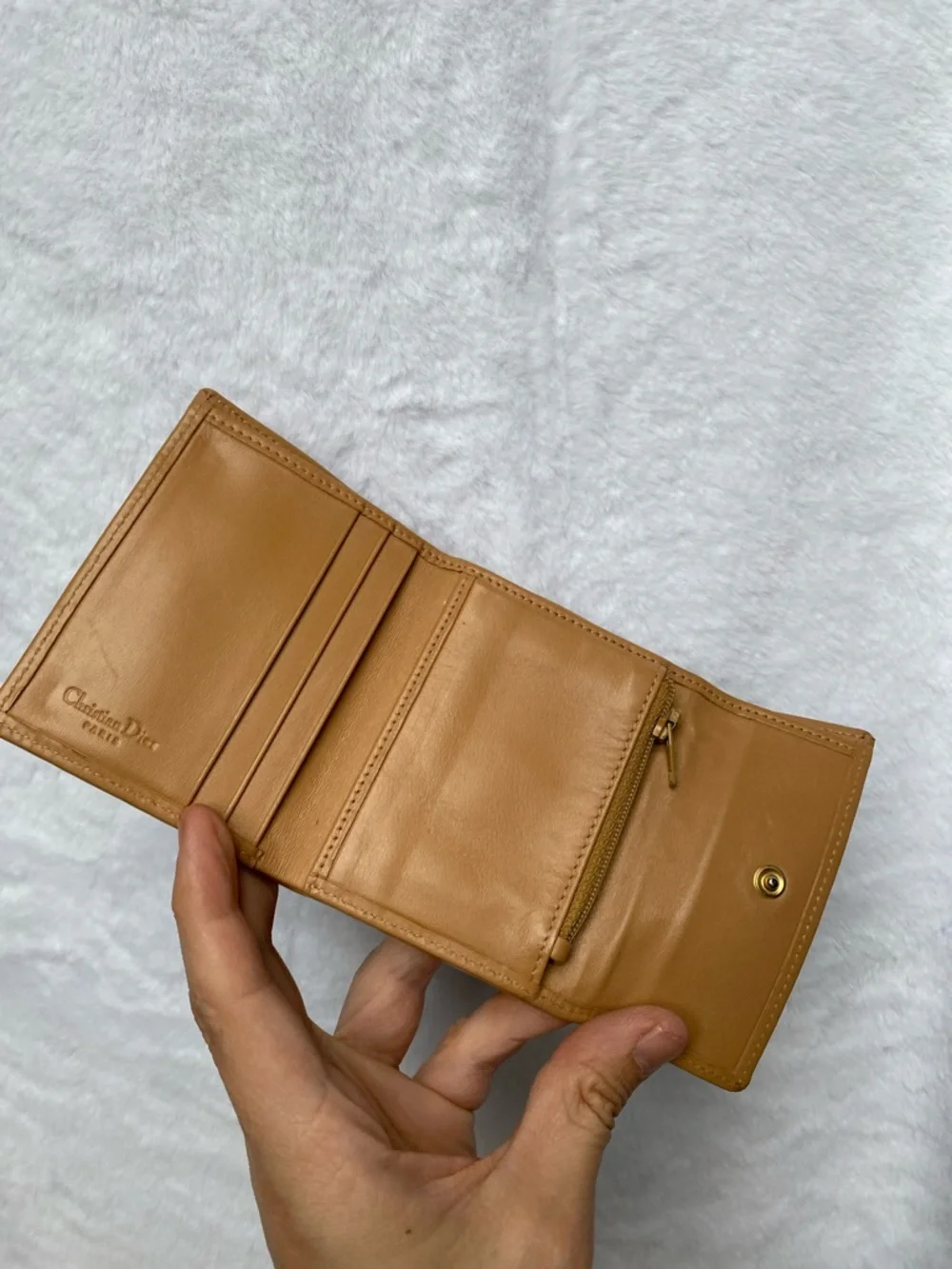 Dior Brown Canvas Wallet with Tan Leather Trim